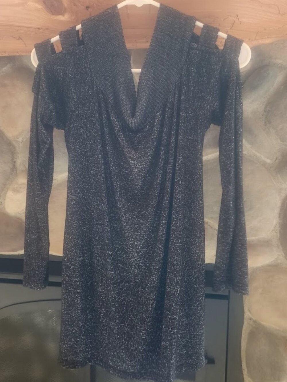 Adora Black/Gray Cowl Neck Open Cardigan Sweater - Medium!